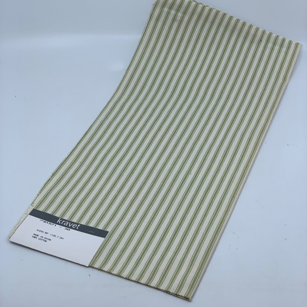 Kravet Fabric Sample Olive Green Cream Striped Cotton‎ Remnant Craft